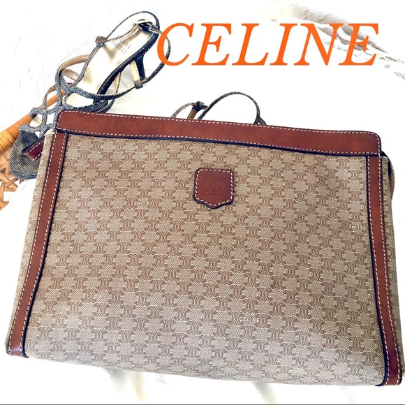 Celine Handbags - CELINE CLUTCH MACADAM TAN BROWN LEATHER TR…